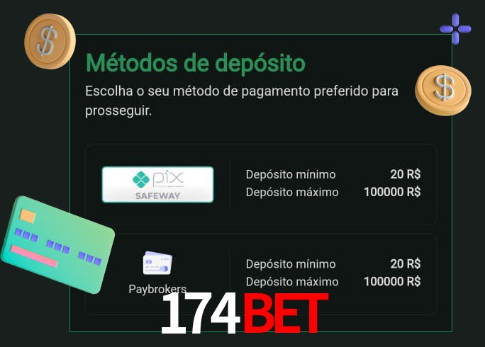 O cassino 174Bet oferece uma grande variedade de métodos de pagamento
